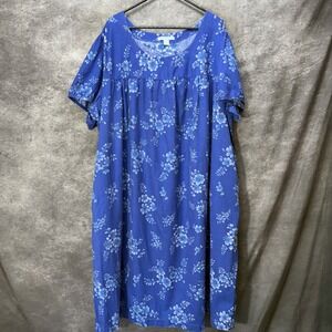 Only Necessities Blue Floral Muumuu Nightgown Patio House Dress Size 3X Lounger